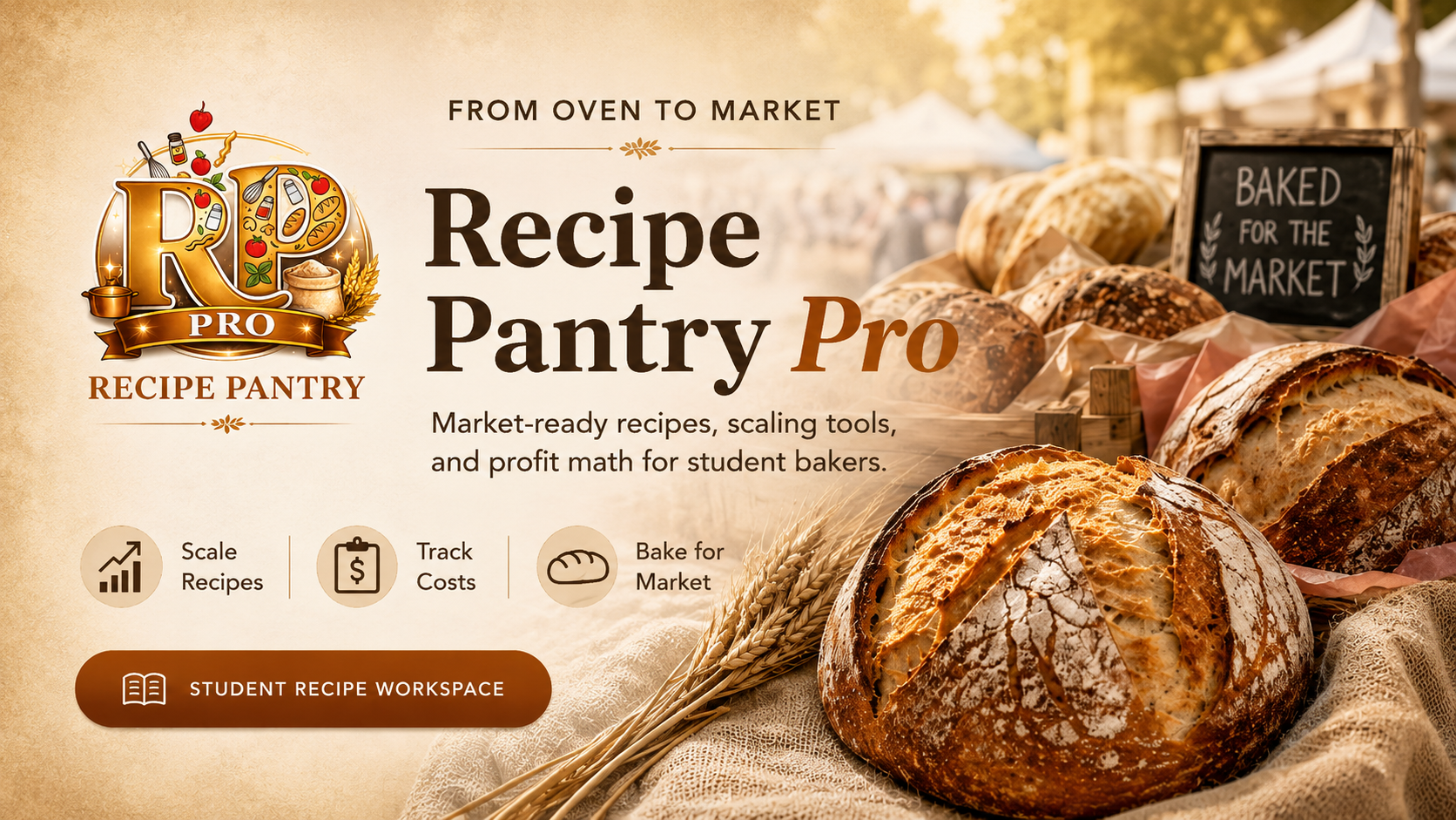 Recipe Pantry Pro banner with artisan bread and product features