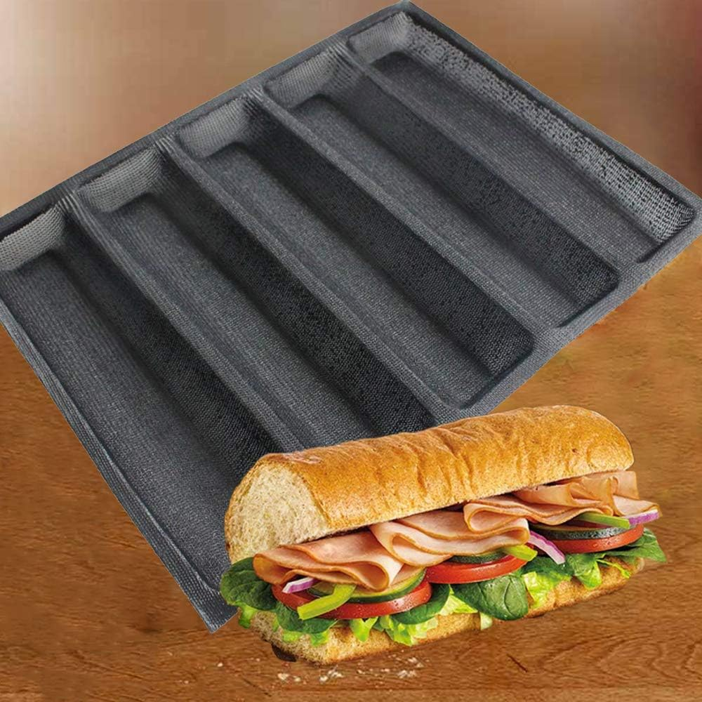 FETESUR perforated 5-loaf silicone hoagie and baguette mold with sub sandwich
